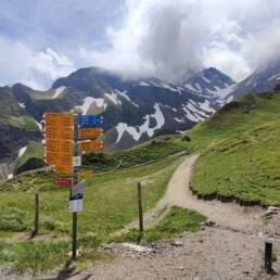 Trail signpost for hiking paths in the Pizol area, St. Gallen (Switzerland) Image by Chris Sche-Bo