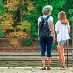 A grandmother and her granddaughter Image by Silviu on the street from Pixabay