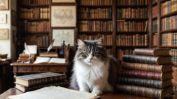 Cat in a library Image by Grok