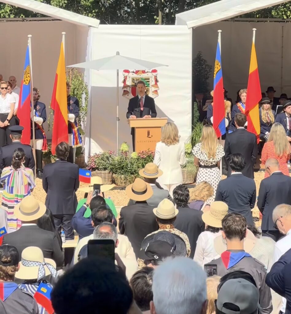 Liechtenstein’s Hereditary Prince Alois delivers a speech during the National Day celebrations. Photo by Ezio Cairoli
