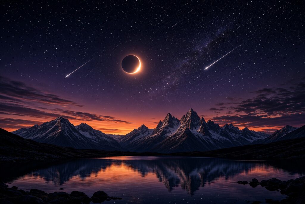 Solar Eclipse and Perseid Meteor Shower Image by Grok