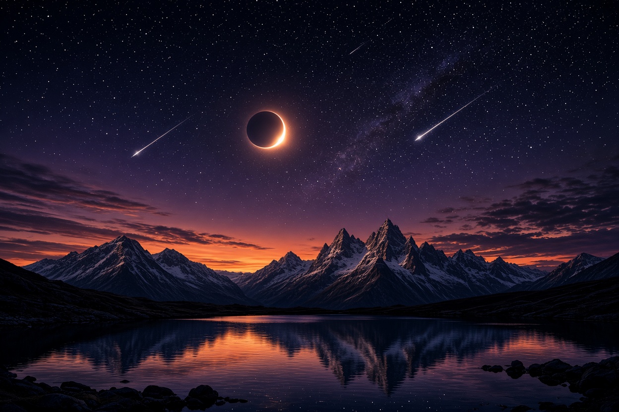 Solar Eclipse and Perseid Meteor Shower Image by Grok